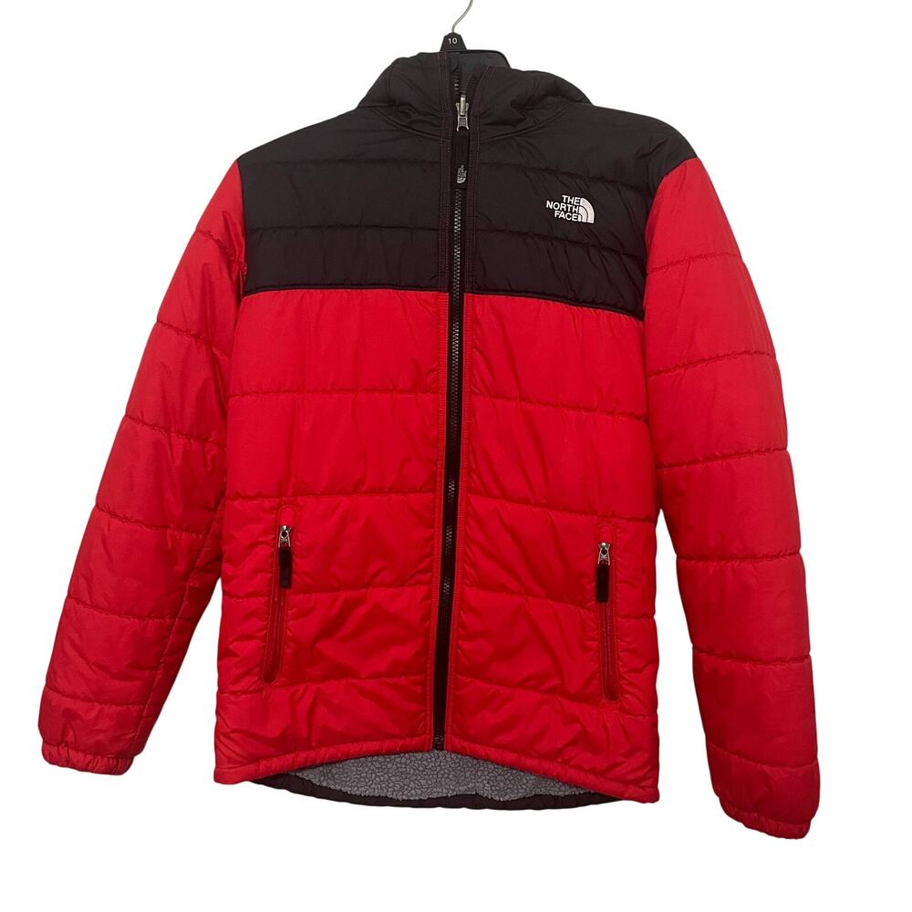 The North Face Reversible Jacket Boys XL (18/20) Red Black Puffer Fleece Hooded